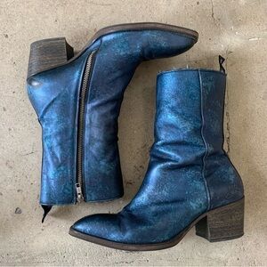 John Fluevog Metallic Blue Ankle Boots
